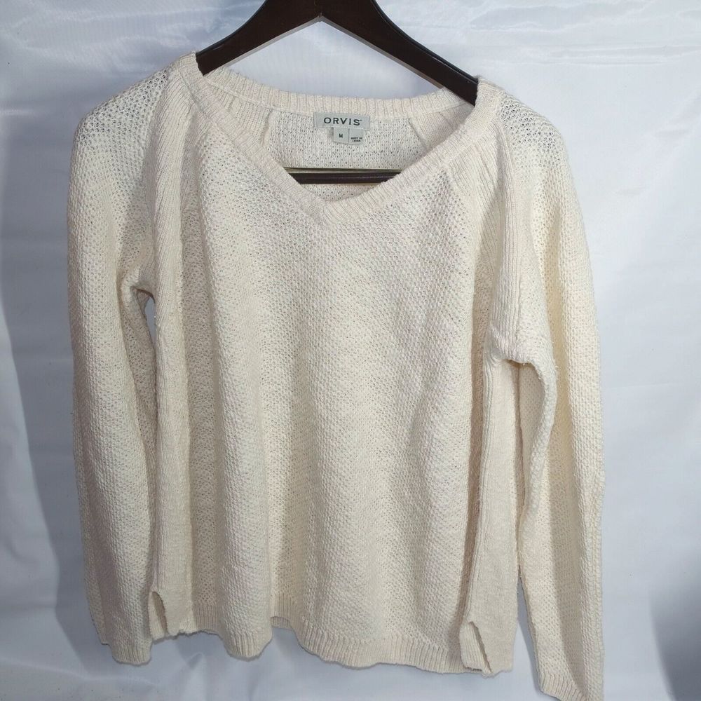 ORVIS Womens Pull Over Sweater M Medium Ivory Knit Casual